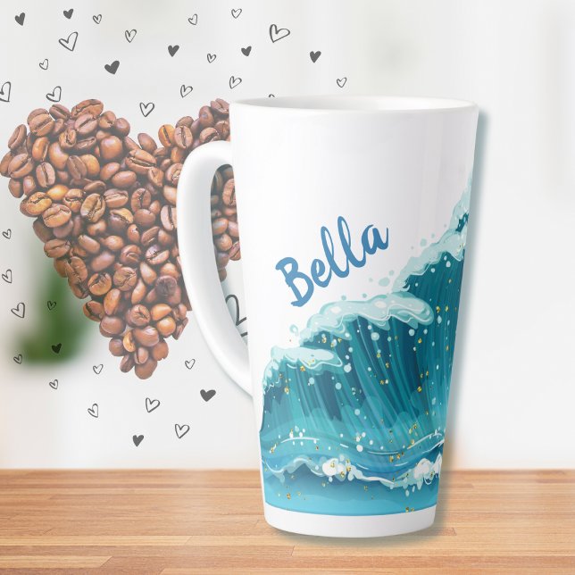 Beach Wave Friedlich Blue und Glitzer Niedlich Milchtasse (Von Creator hochgeladen)