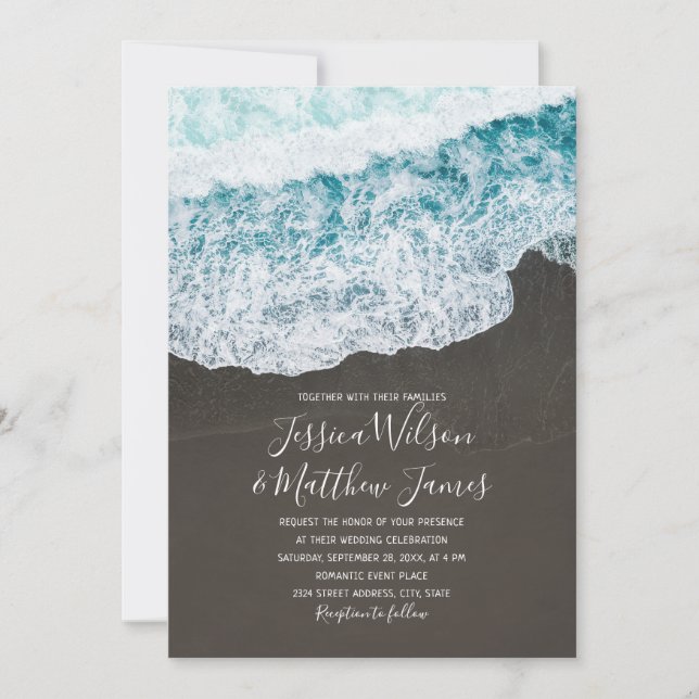 Beach Wave Ocean Destination Nautical Wedding Einladung (Vorderseite)