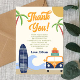 Beach Wave Surf Board Blue Birthday Party Dankeskarte