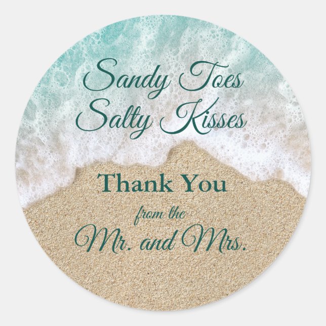 Beach Waves Sandy Toes Salty Kisses Vielen Dank Runder Aufkleber (Vorderseite)