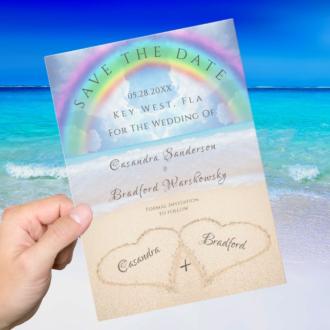 Beach Wedding 2 Herz im Sand Hochzeit Einladung (Von Creator hochgeladen)