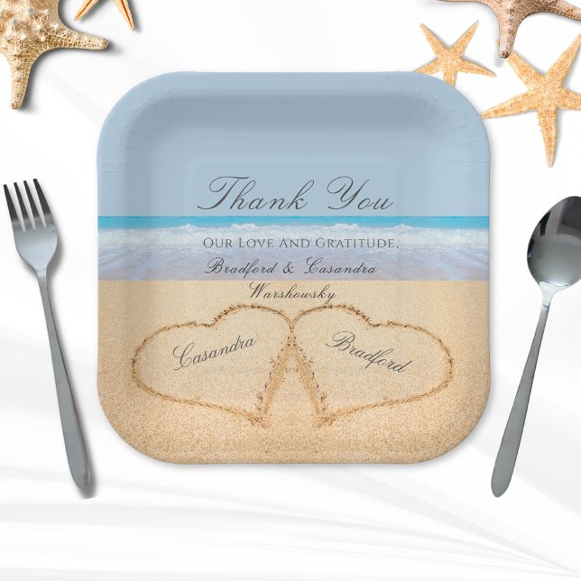 Beach Wedding 2 Herz im Sand Hochzeitspapier Pappteller (Von Creator hochgeladen)
