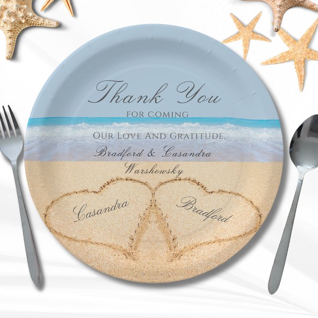 Beach Wedding 2 Herz im Sand Hochzeitspapier Pappteller (Von Creator hochgeladen)