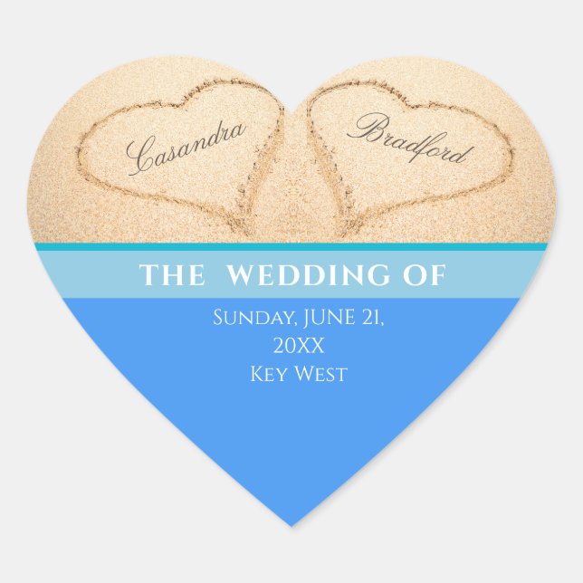 Beach Wedding 2 Herz im Sand Wedding Hear Herz-Aufkleber (Vorderseite)