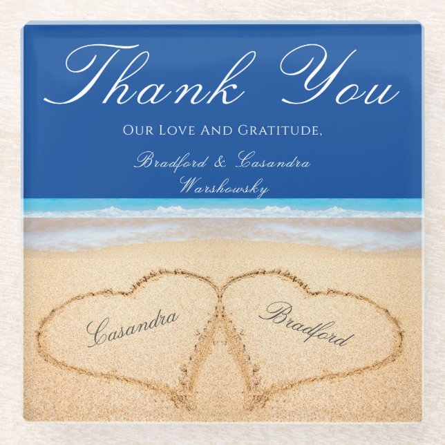 Beach Wedding 2 Herz in the Sand Wedding Glasuntersetzer (Vorderseite)