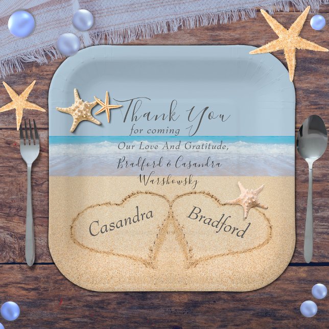 Beach Wedding 2 Herz in the Sand Wedding Pappteller (Von Creator hochgeladen)