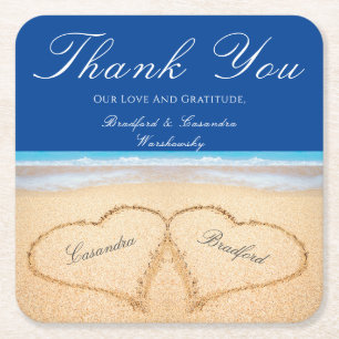 Beach Wedding 2 Herz in the Sand Wedding Rechteckiger Pappuntersetzer