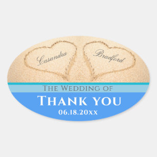 Beach Wedding 2 Herz Sand Wedding Vielen Dank Ovaler Aufkleber
