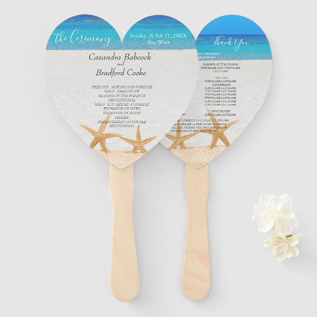 Beach Wedding 2 Starfish in Sand Wedding Hand Fan Fächer (Vorne und Hinten)