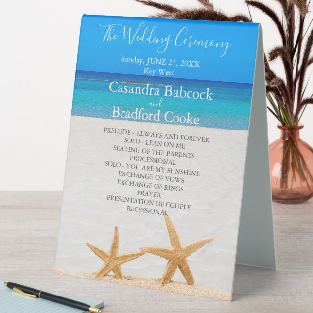 Beach Wedding 2 Starfish in Sand Wedding Hand Fan Tischaufsteller (In Situ (Tisch))