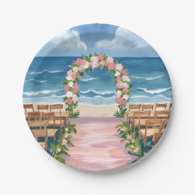 Beach Wedding Aisle Floral Watercolor Pappteller (Vorderseite)