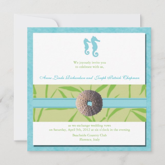 Beach Wedding - Aqua Blue Hochzeit lädt ein Einladung (Vorderseite)