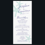 Beach Wedding Aquamarin Blue Starfish Modern Menükarte<br><div class="desc">Die aquamarine Aqua Blue Turquoise Starfish Dinner Menu Card für ein Beachtheaterabendessen Party,  Probe Dinner oder Hochzeit in Urlaubsort bietet eine Vintage Seesterne-Illustration und elegante moderne Schriftart. Verwenden Sie das Tool für die Vorlagengestaltung,  um Schriftart,  Farben oder Design zu ändern.</div>