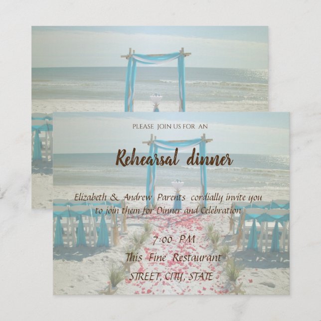 Beach Wedding Arbor Probe Dinner Einladung (Vorne/Hinten)