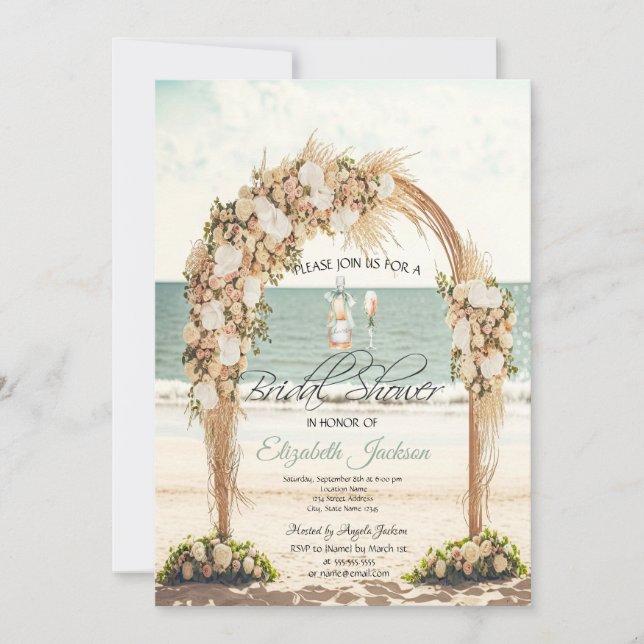 Beach Wedding Arbor Rose Einladung (Vorderseite)