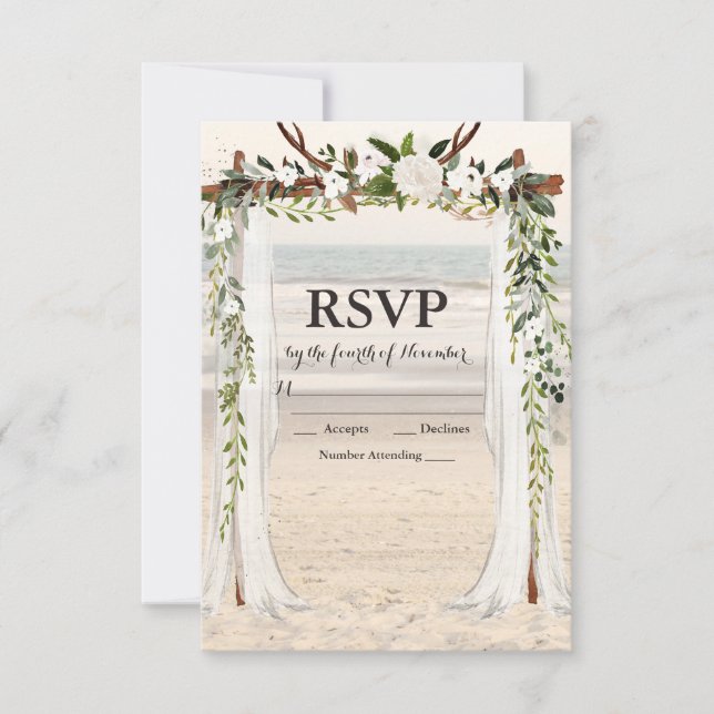 Beach Wedding Arbor RSVP Karte (Vorderseite)