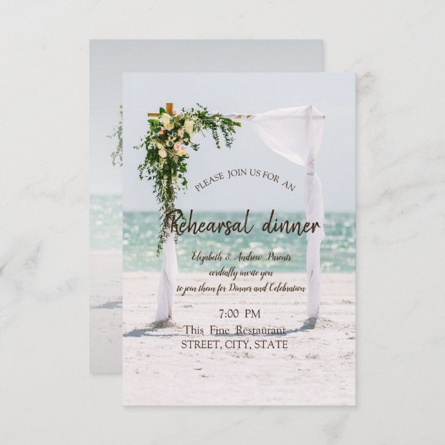 Beach Wedding Arbour Probe Dinner Einladung (Vorne/Hinten)