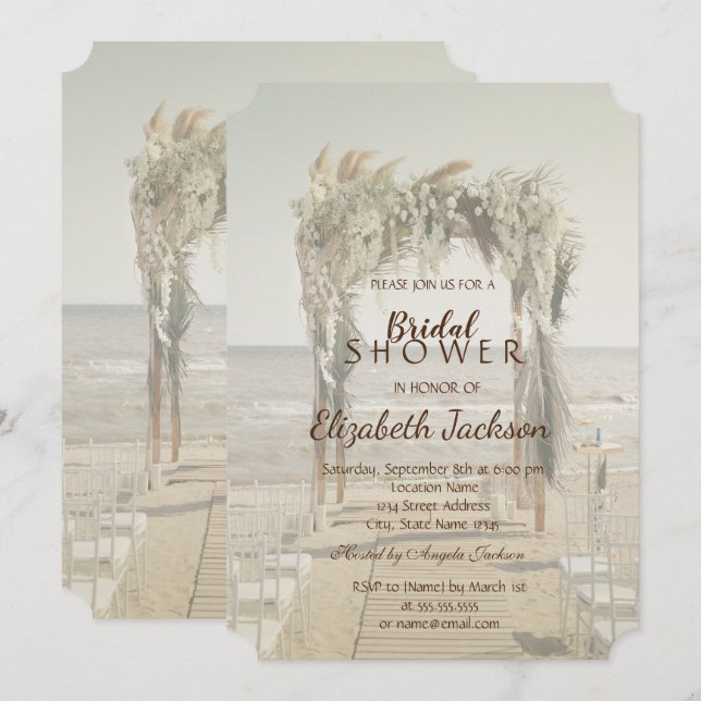 Beach Wedding Arch Brautparty Einladung (Vorne/Hinten)