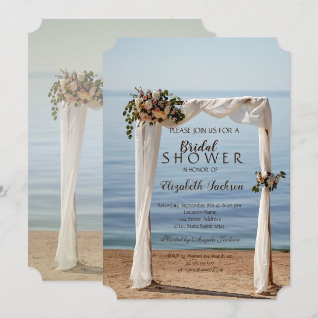 Beach Wedding Arch Floral Brautparty Einladung (Vorne/Hinten)