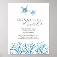 Beach Wedding Bar Sign Wasserfarbe Starfish