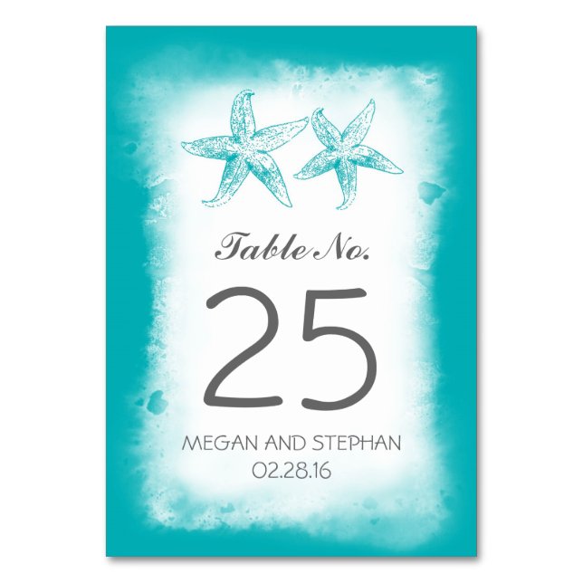 Beach Wedding Blue Tischnummer Cards Platzkarten (Vorderseite)