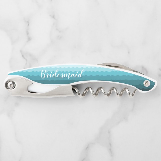 Beach Wedding Blue Waves Bridesmaid mit Namen Kellnermesser (Vorderseite)