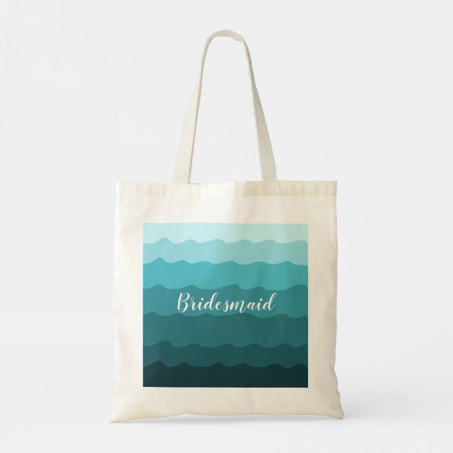 Beach Wedding Blue Waves Bridesmaid mit Namen Tragetasche (Rückseite)