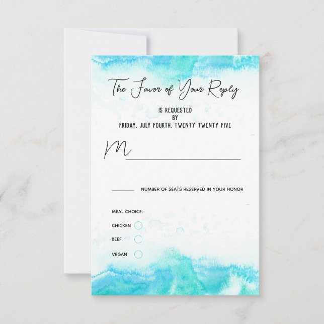 Beach Wedding Blue Waves Meal Choice Card RSVP Karte (Vorderseite)