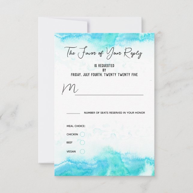 Beach Wedding Blue Waves Meal Choice RSVP Card (Vorderseite)