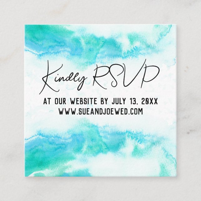 Beach Wedding Blue Waves Mini Website Enclosure Ca Begleitkarte (Vorderseite)