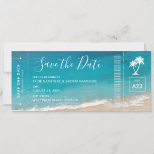Beach Wedding Boarding Pass Moody Aquamarin Ocean Save The Date
