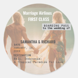 Beach Wedding Boarding Pass Romantic Beach Runder Aufkleber