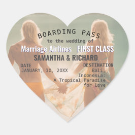 Beach Wedding Boarding Pass Romantic Herz-Aufkleber
