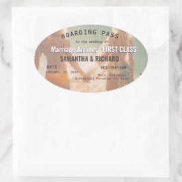 Beach Wedding Boarding Pass Romantic Ovaler Aufkleber