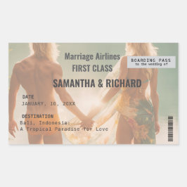 Beach Wedding Boarding Pass Romantic Rechteckiger Aufkleber