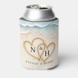 Beach Wedding Can Cooler mit Sandherzen Dosenkühler