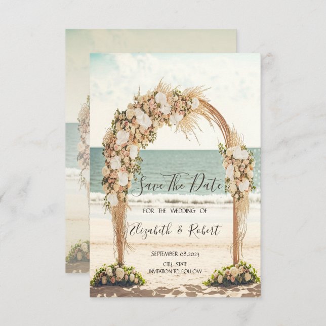 Beach Wedding Chic Arbor Rose Save the Date (Vorne/Hinten)