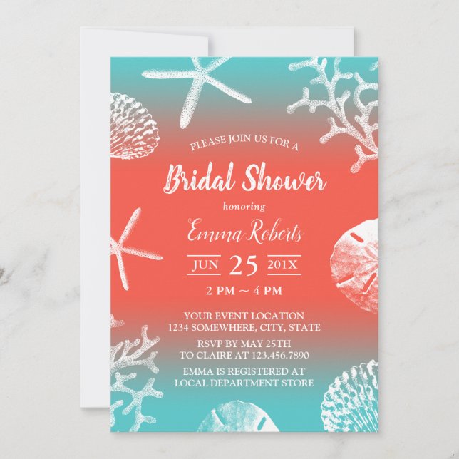 Beach Wedding Coral Reef Brautparty Einladung (Vorderseite)