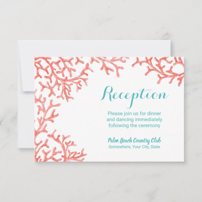 Beach Wedding Coral Reef Empfang Einladung (Vorderseite)