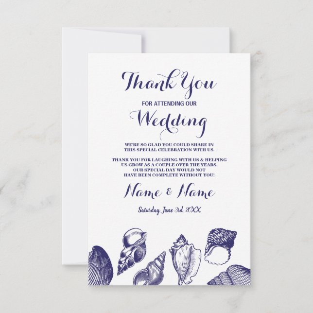 Beach Wedding danke You Card Muscheln Ocean Invite Einladung (Vorderseite)
