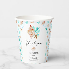 Beach Wedding Elegant Coastal Seashell Thank you  Pappbecher