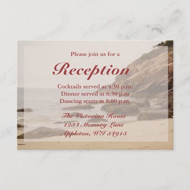 Beach Wedding Empfang Cards - Rocky Beach Begleitkarte (Vorderseite)
