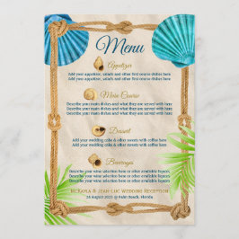 Beach Wedding Empfang Dinner Seashell Rope Palm Menükarte