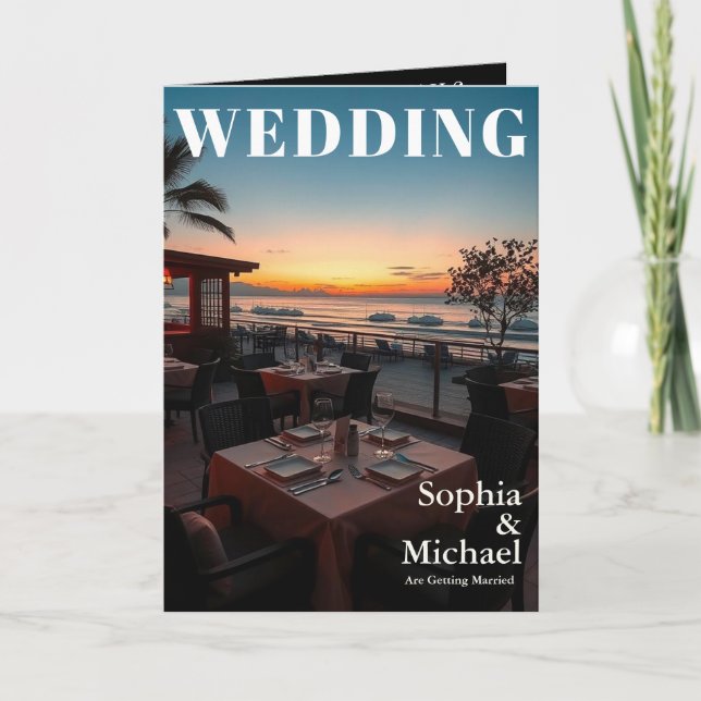 Beach Wedding Fair Magazine Cover Einladung (Vorderseite)