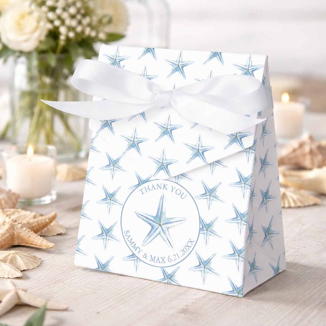 Beach Wedding Favor Boxes Watercolor Starfish Geschenkschachtel (Beach wedding favor boxes designed with watercolor blue starfish pattern.)