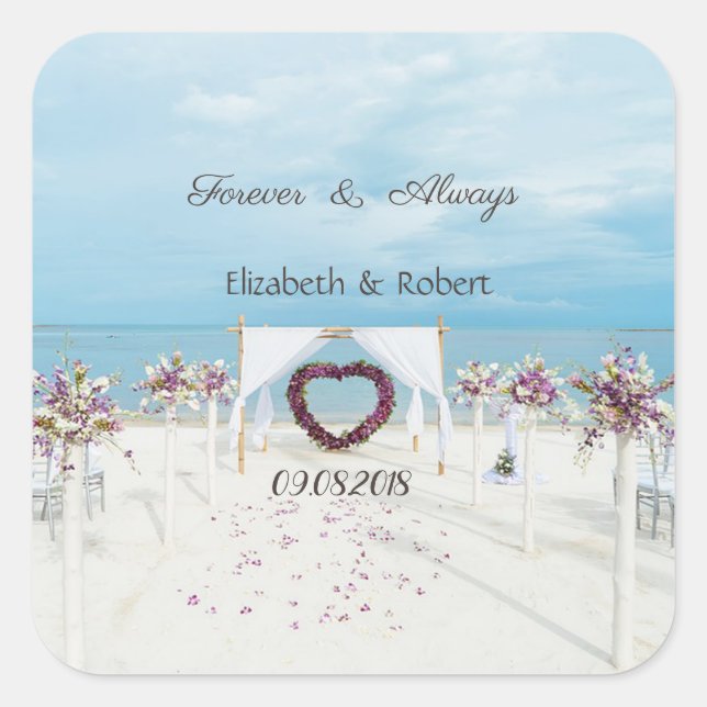 Beach Wedding Floral Arbor Quadratischer Aufkleber (Vorderseite)