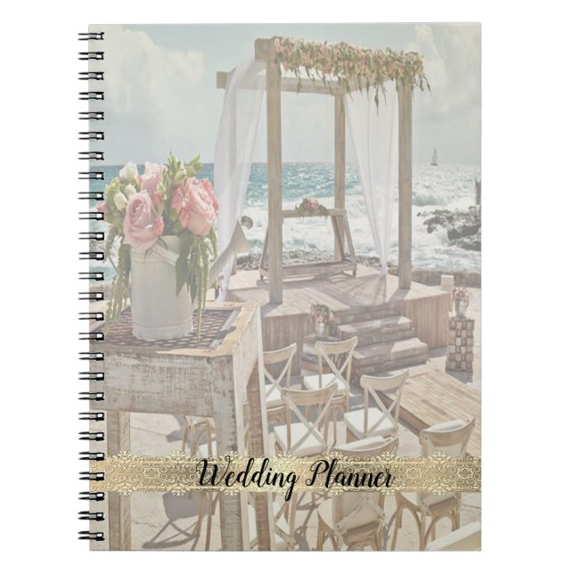 Beach Wedding Floral Retro Arbor, Lace Notizblock (Vorderseite)