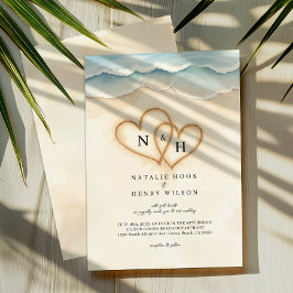 Beach Wedding Foto Einladung mit Sandherzen