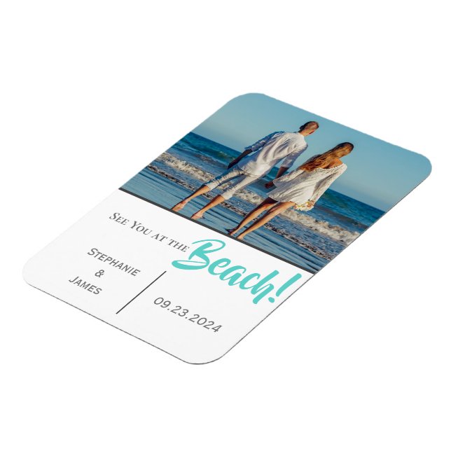 Beach Wedding Foto Script Save the Date Magnet (Linke Seite)