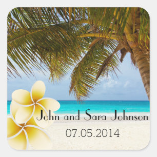 Beach Wedding für Mr. & Mrs. Personalisieren Quadratischer Aufkleber